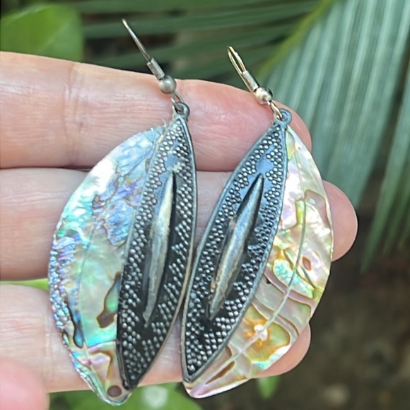 Vintage Abalone Shell Teardrop Earrings - Picture 6 of 16